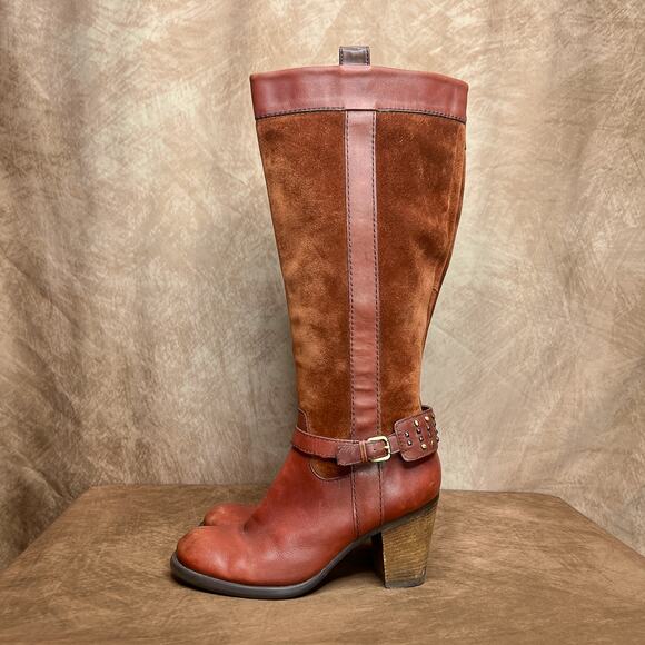 Naturalizer Vintage Y2K Glassy Calf High Suede Boots Block Heel Womens 8 Studded - Picture 2 of 10